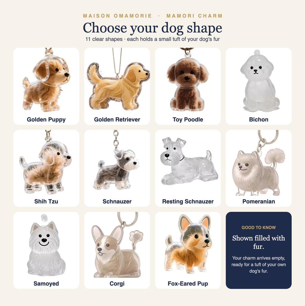 All 11 Mamori Charm dog shapes with their names